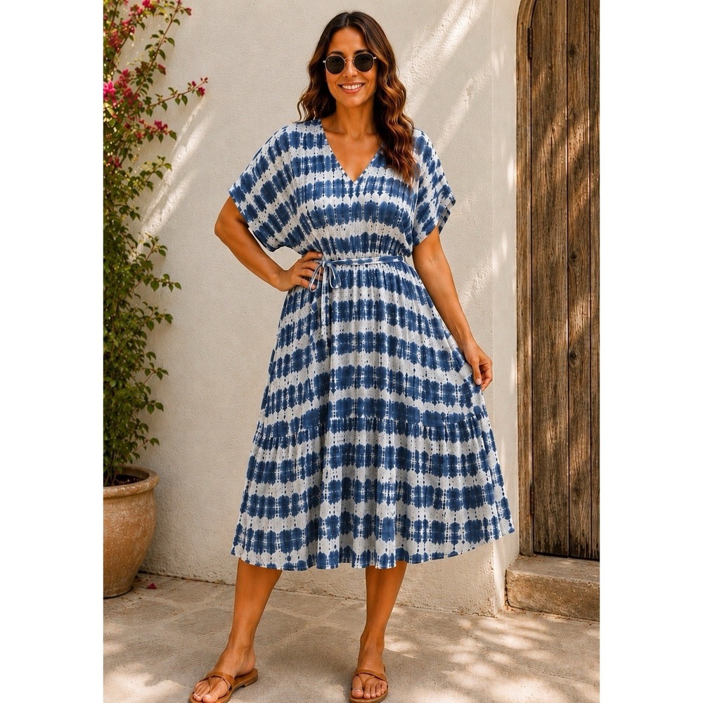 Gap Chambray Denim Midi Dress Smock Waist Pockets SS07